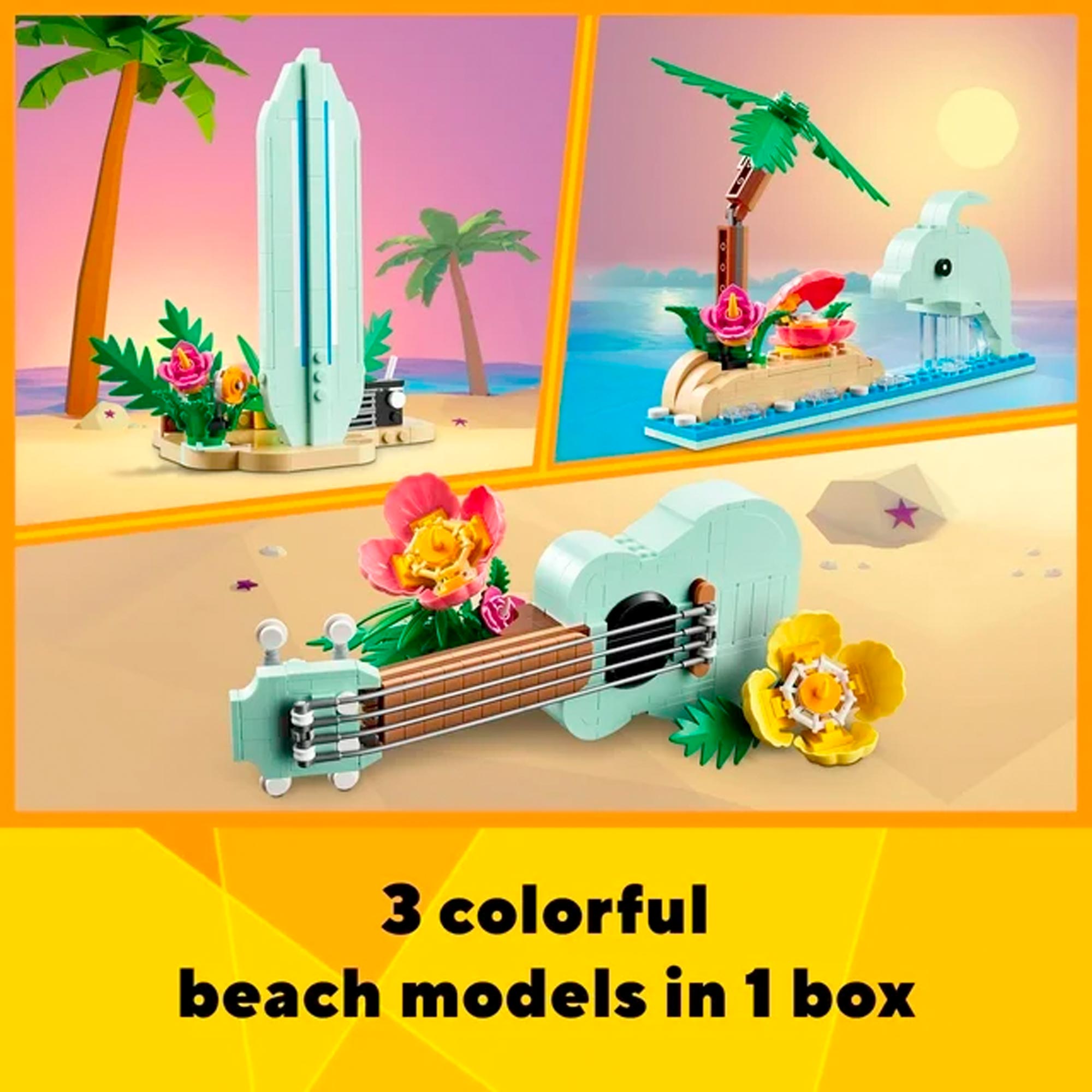 LEGO Creator 3 in 1 Tropical Ukulele Instrument Toy, Transforms from Ukulele to Surfboard Toy to Dolphin Toy - Imagen 2