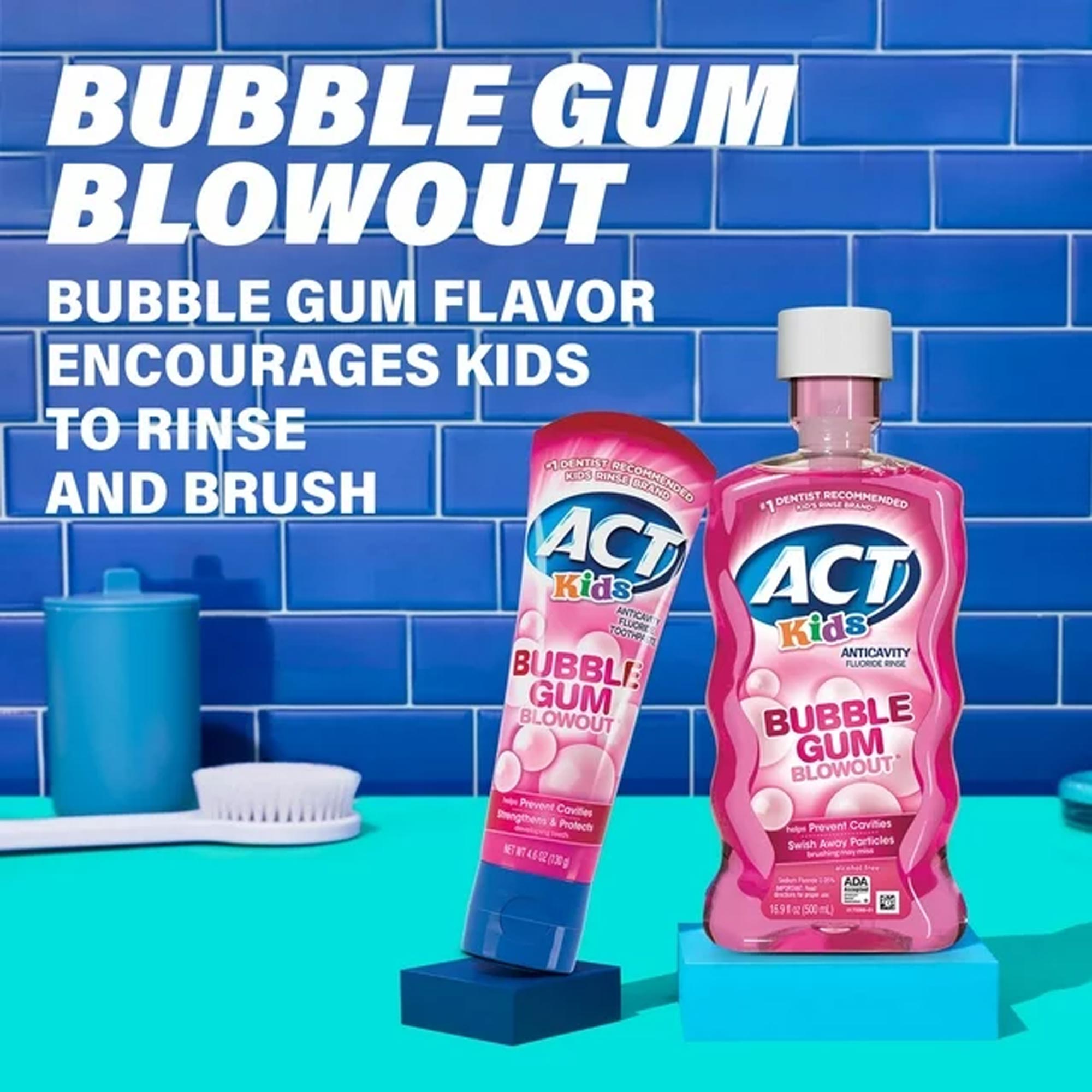 ACT Kids Anticavity Fluoride Rinse, Bubble Gum Blowout, 16.9 fl. oz - Imagen 3