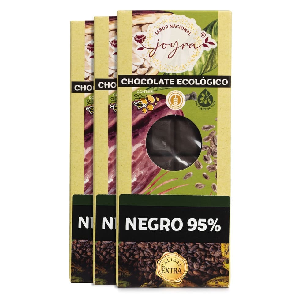Pack 3 Tabletas Artesanas de Chocolate Negro 95% con Miel – 100 gr.