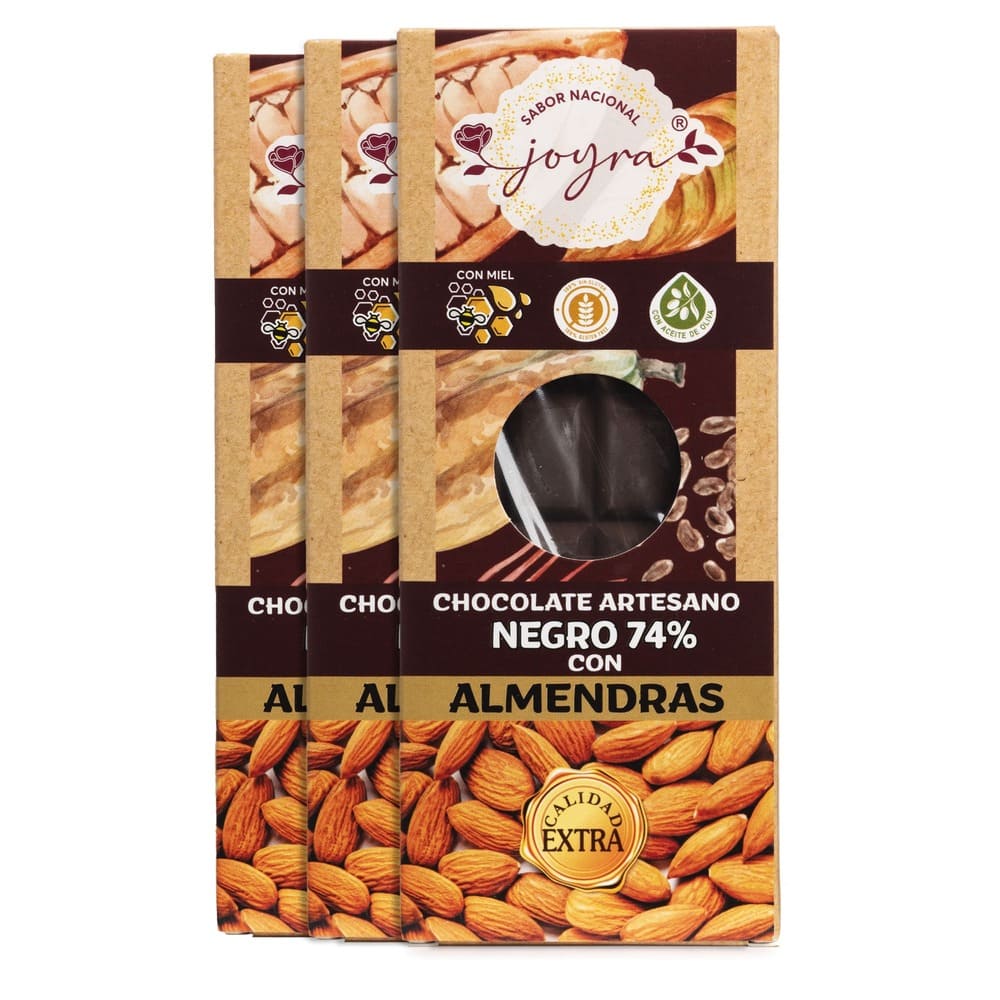 Pack 3 Tabletas Artesanas de Chocolate con Almendras y Miel – 100 gr.