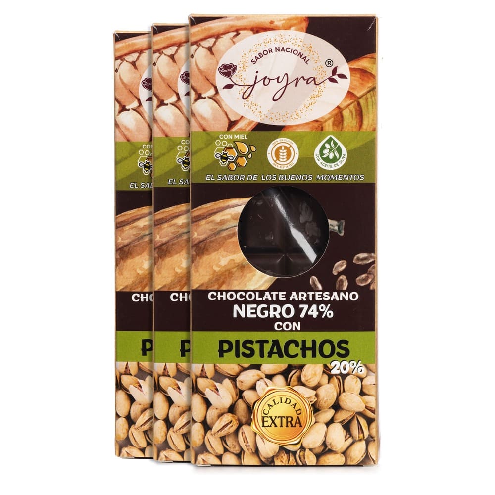 Pack 3 Tabletas Artesanas de Chocolate con Pistachos y Miel – 100 gr.