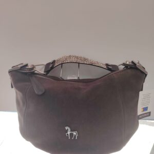 Bolso de cuero con emblema ecuestre y detalles en piel
